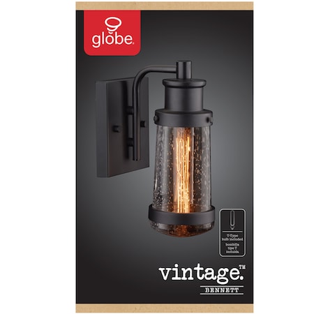 Globe Electric Globe Electric Vintage 1-Light Matte Black Bennett Wall Sconce 44315